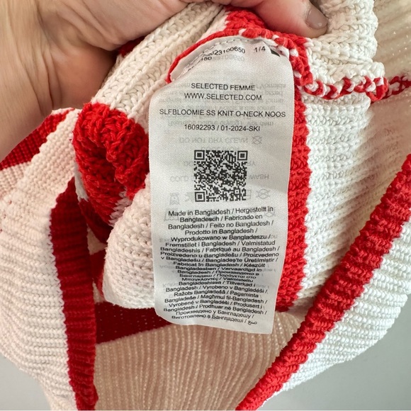 Selected Femme Bloomie Short Sleeve Knit Sweater Snow White Flame Scarlet Large - Picture 3 of 5